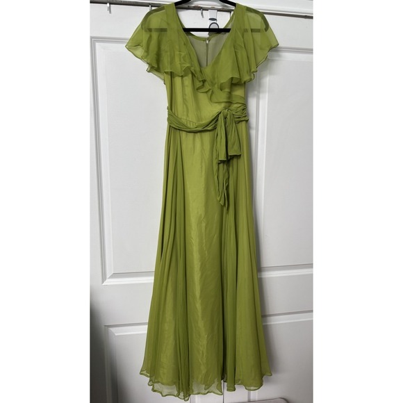 Vintage Green Ruffled Flowy Long Maxi Dress Flutter Fleece Sheer Chiffon Prom - Picture 3 of 15
